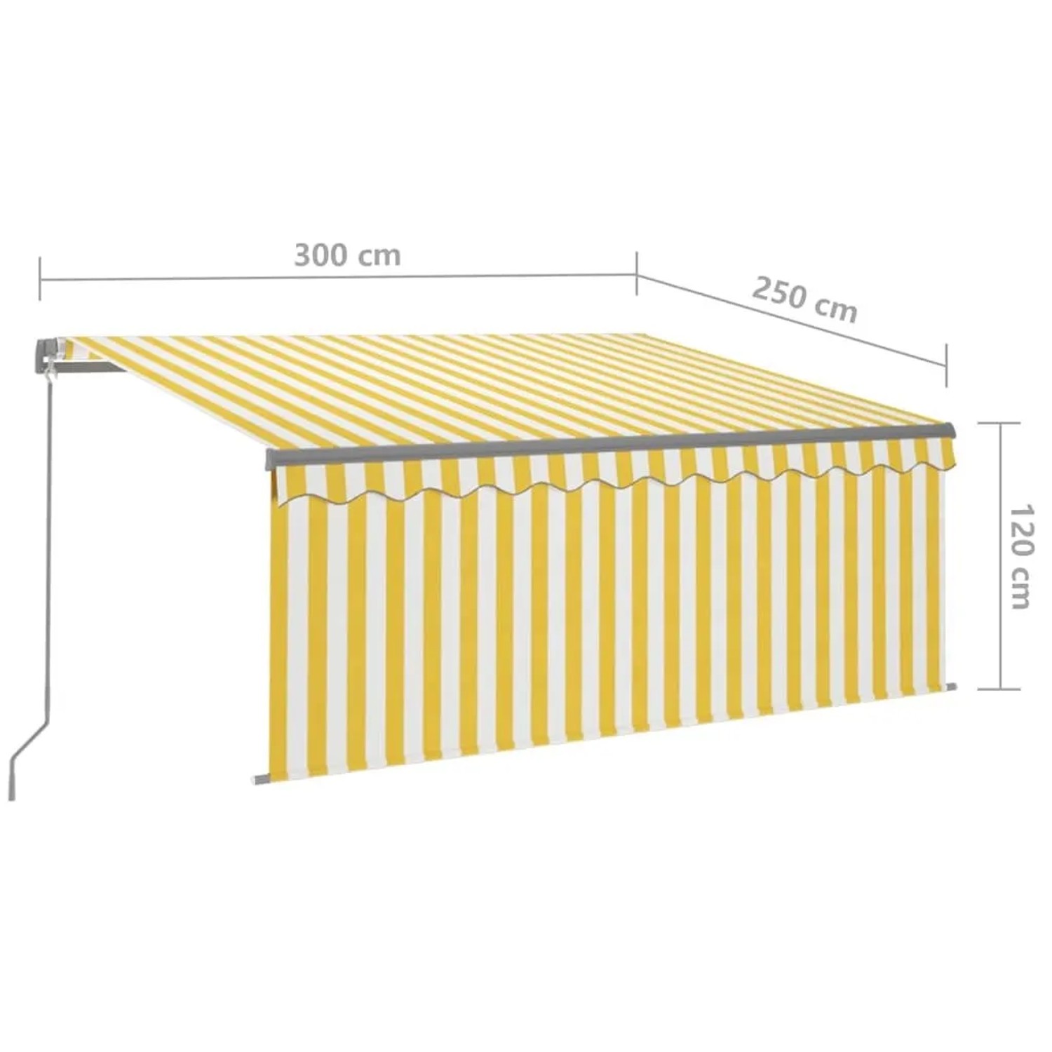 vidaXL Markise, gelb-weiß gestreift, 3x2,5m mit Rollo und LED, für Terrasse & Balkon.