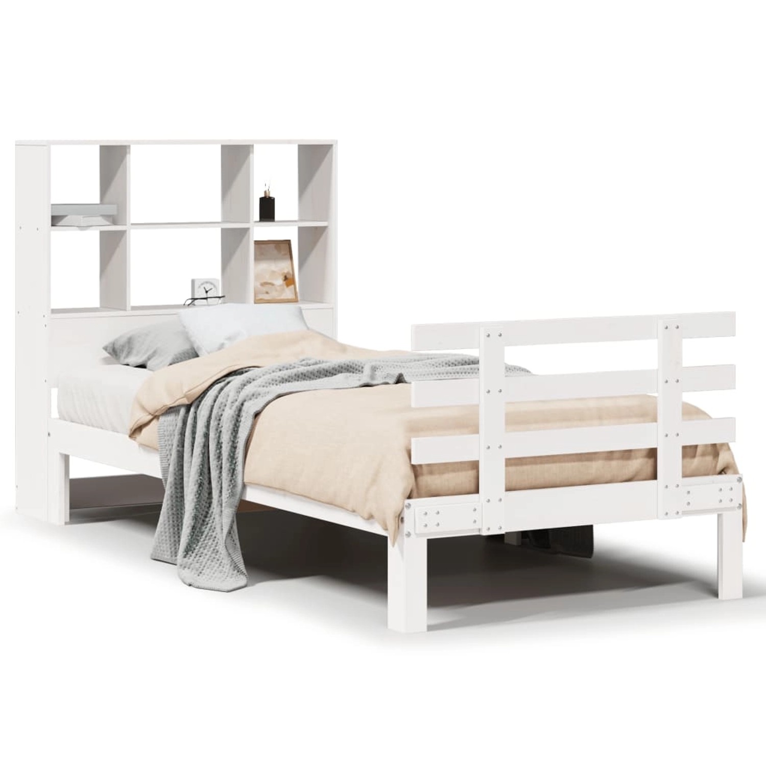 vidaXL Massivholzbett mit Regal ohne Matratze Weiß 90x200 cm Kiefer 3322752 günstig online kaufen