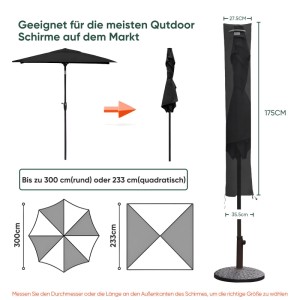 Sekey Schutzhülle für 300 cm Sonnenschirm, Details zu Maßen und Passform.