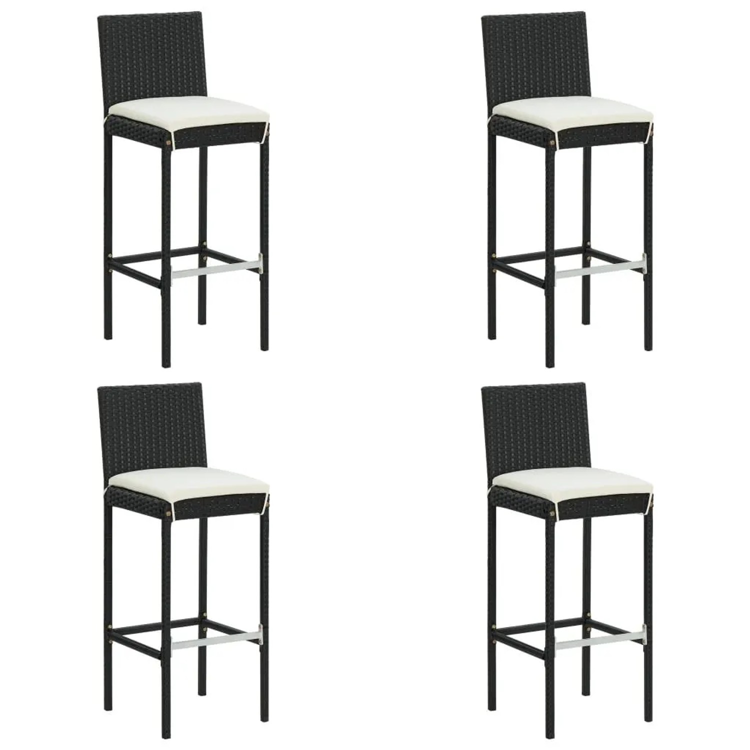 vidaXL Garten-Barhocker mit Kissen 4 Stk Schwarz Poly Rattan 313437
