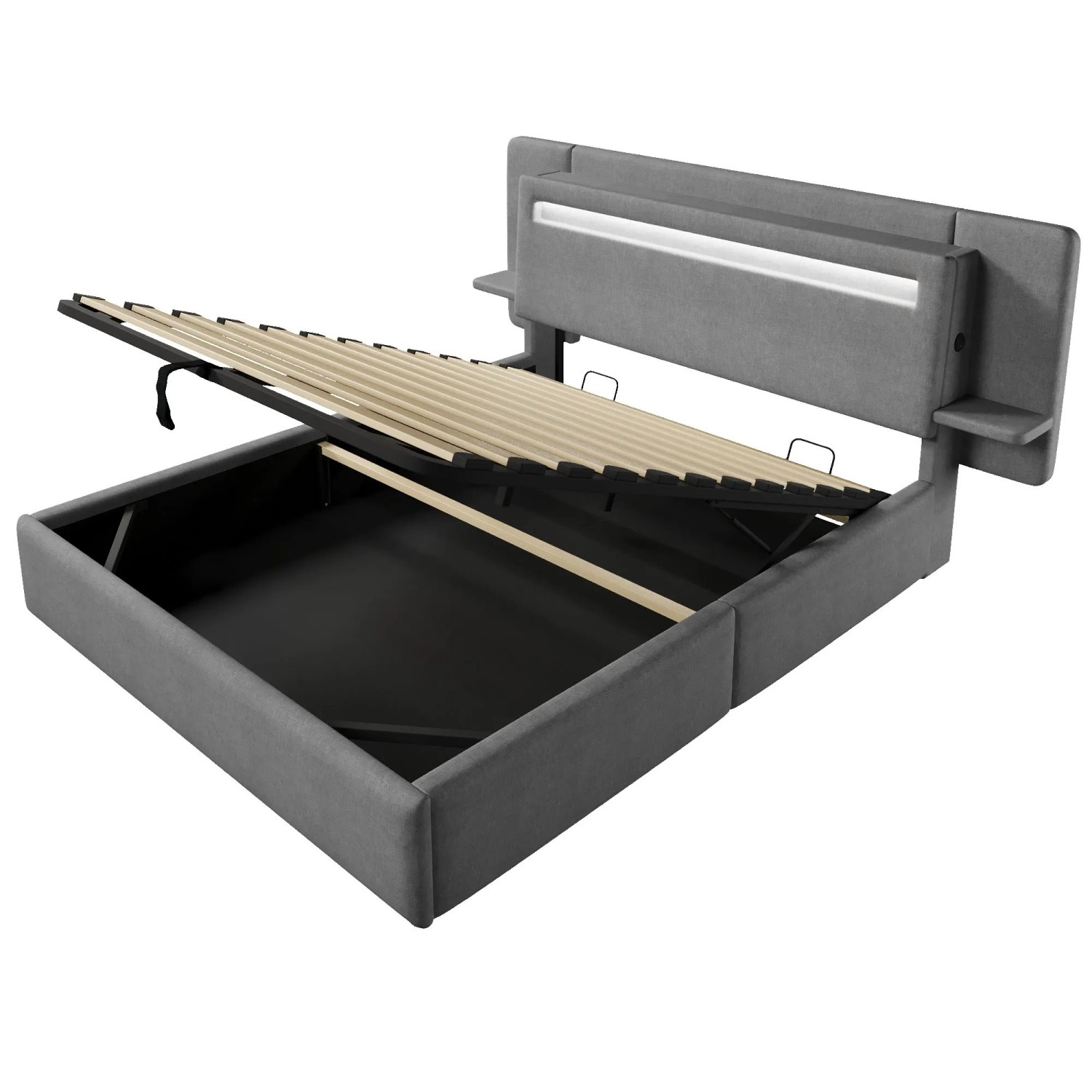 Merax Polsterbett 140x200 cm Mit Hydraulischem Stauraum Nachttisch USB LED