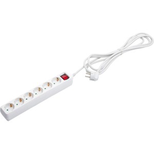 Weiße 6-fach Steckdosenleiste mit Schalter und 3 m Kabel für den Innenbereich.