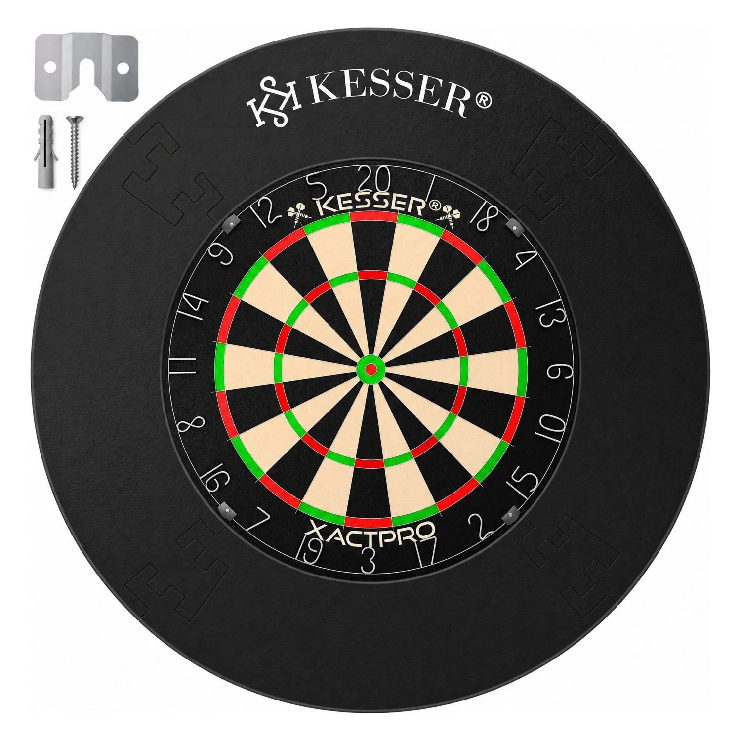 KESSER Dartscheibe Sisal Professional Steeldart Classic inkl. Schutzring Schwarz