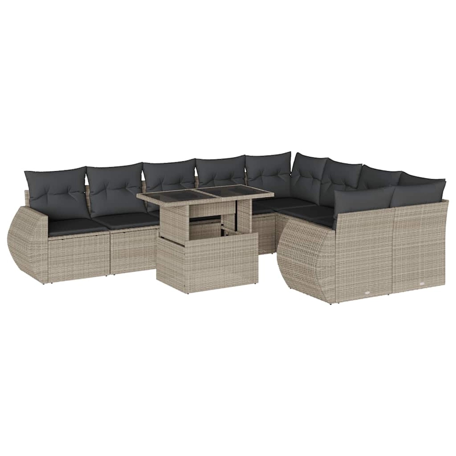 vidaXL 10-Tlg Garten-Sofagarnitur mit Kissen Hellgrau Poly Rattan 3268762 günstig online kaufen