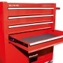 Roter Einhell Werkstattwagen TC-TW 100 mit geöffneter Schublade und vier Schubladen.