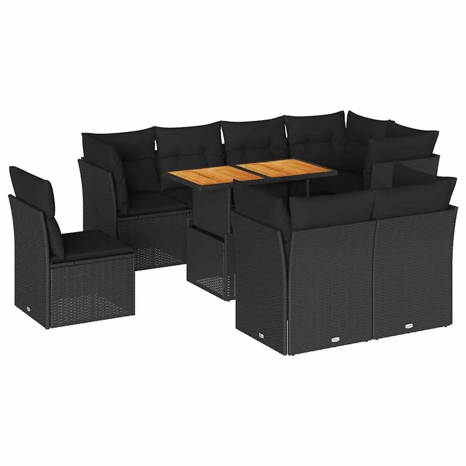 vidaXL 9-Tlg Garten-Sofagarnitur mit Kissen Schwarz Poly Rattan 3326939