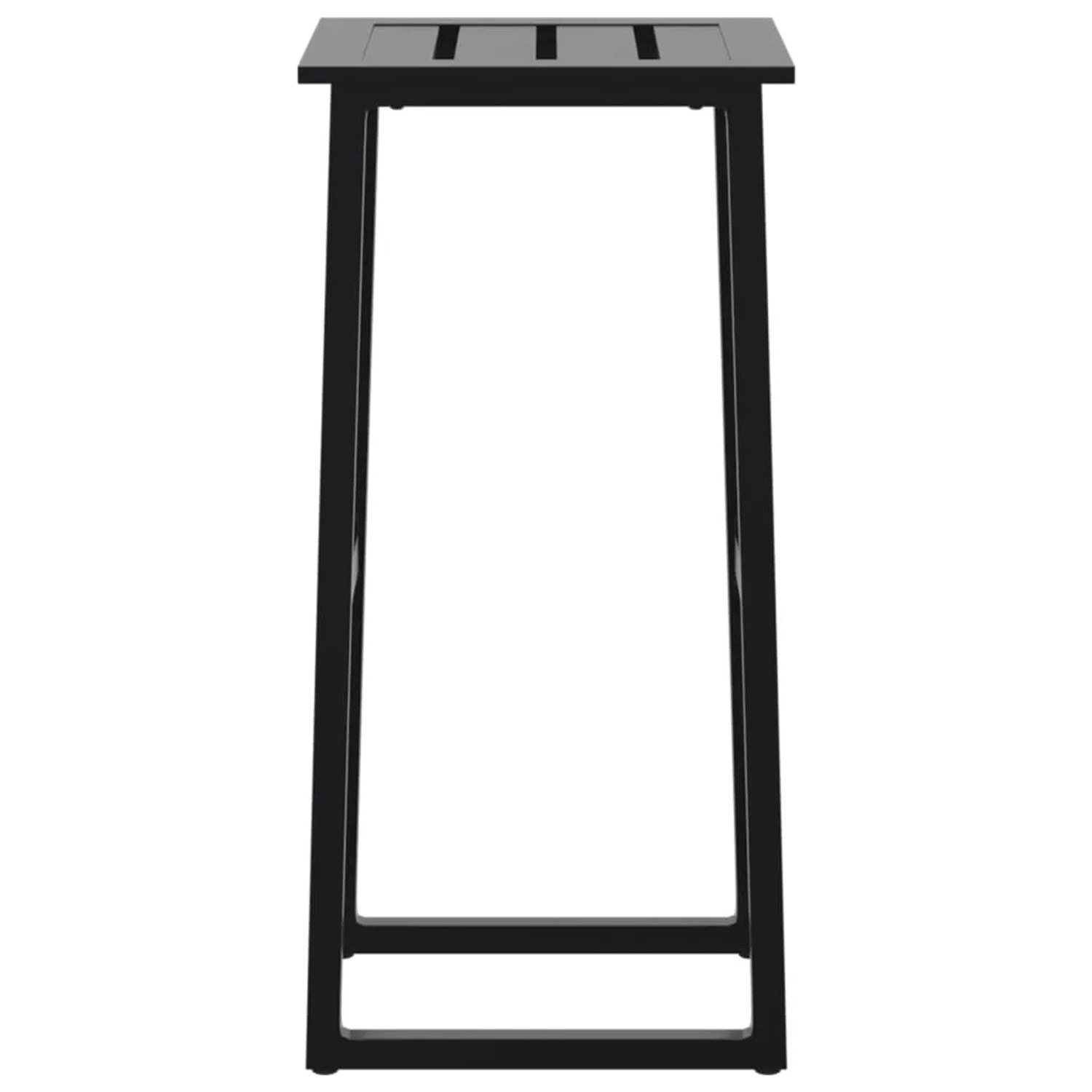 Schwarzer vidaXL Barhocker (2 Stk.) aus pulverbeschichtetem Stahl für Garten, Balkon oder Terrasse.