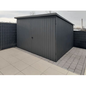 Liderstal Gerätehaus Standard aus Blech 300 x 300 cm Pultdach Vertikalprofil Graphit