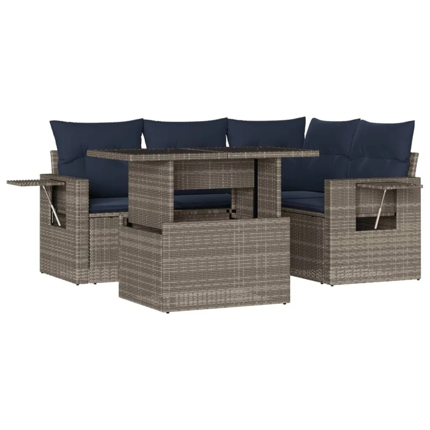 vidaXL 5-Tlg Gartensofa-Set mit Kissen Grau Polyrattan 3267881 günstig online kaufen