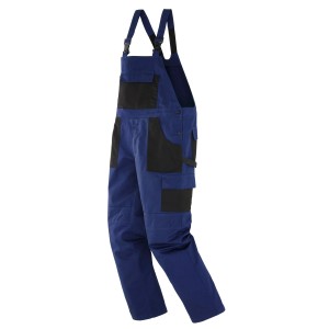 Blaue Bridgework Arbeitslatzhose Gr. 48 mit schwarzen Details und praktischen Taschen.