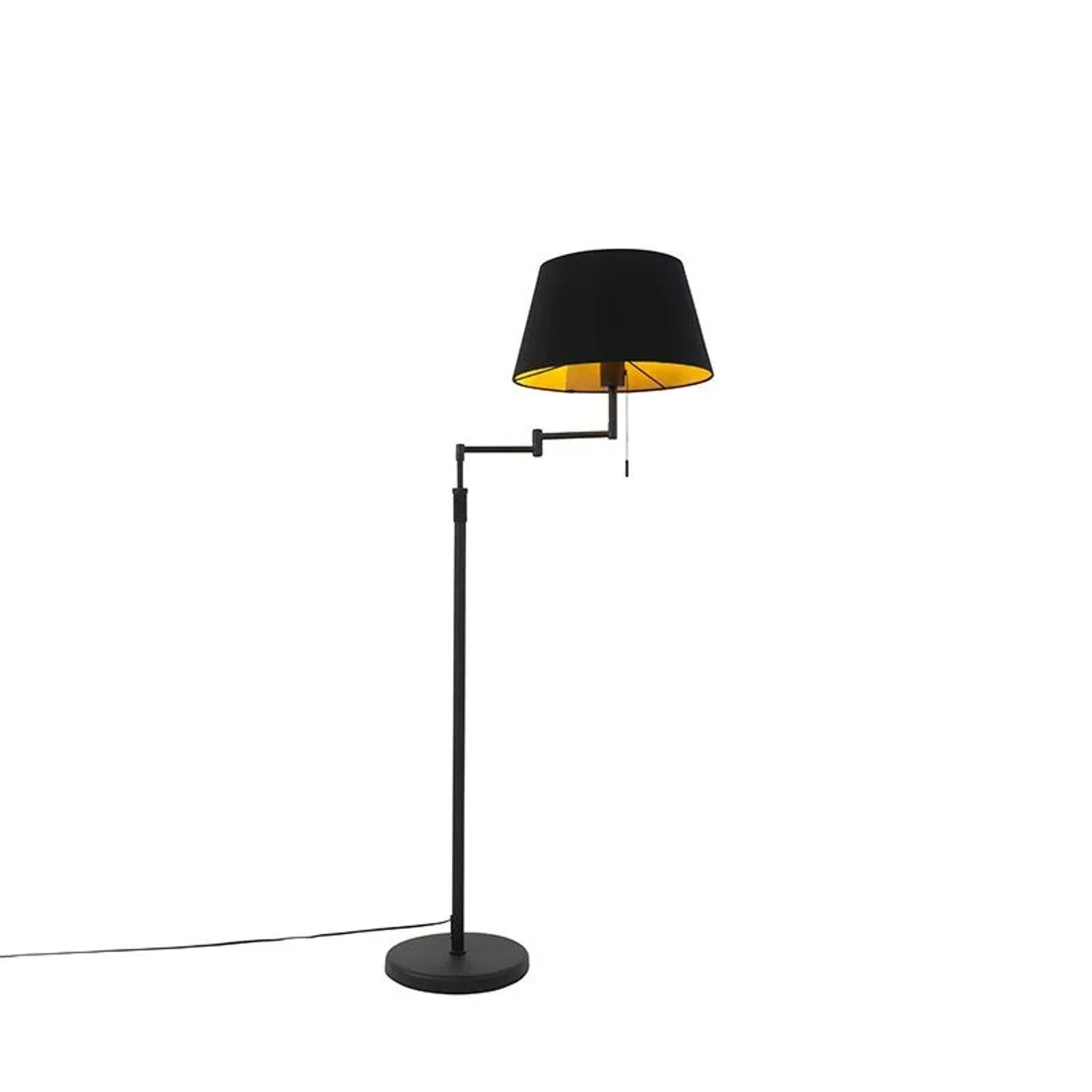 QAZQA Stehlampe Schwarz mit Schwarzem Schirm und Verstellbarem Arm Ladas