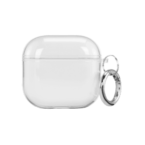 Transparente Hama Schutzhülle für Apple AirPods 4 Ladecase mit Schlüsselanhänger.