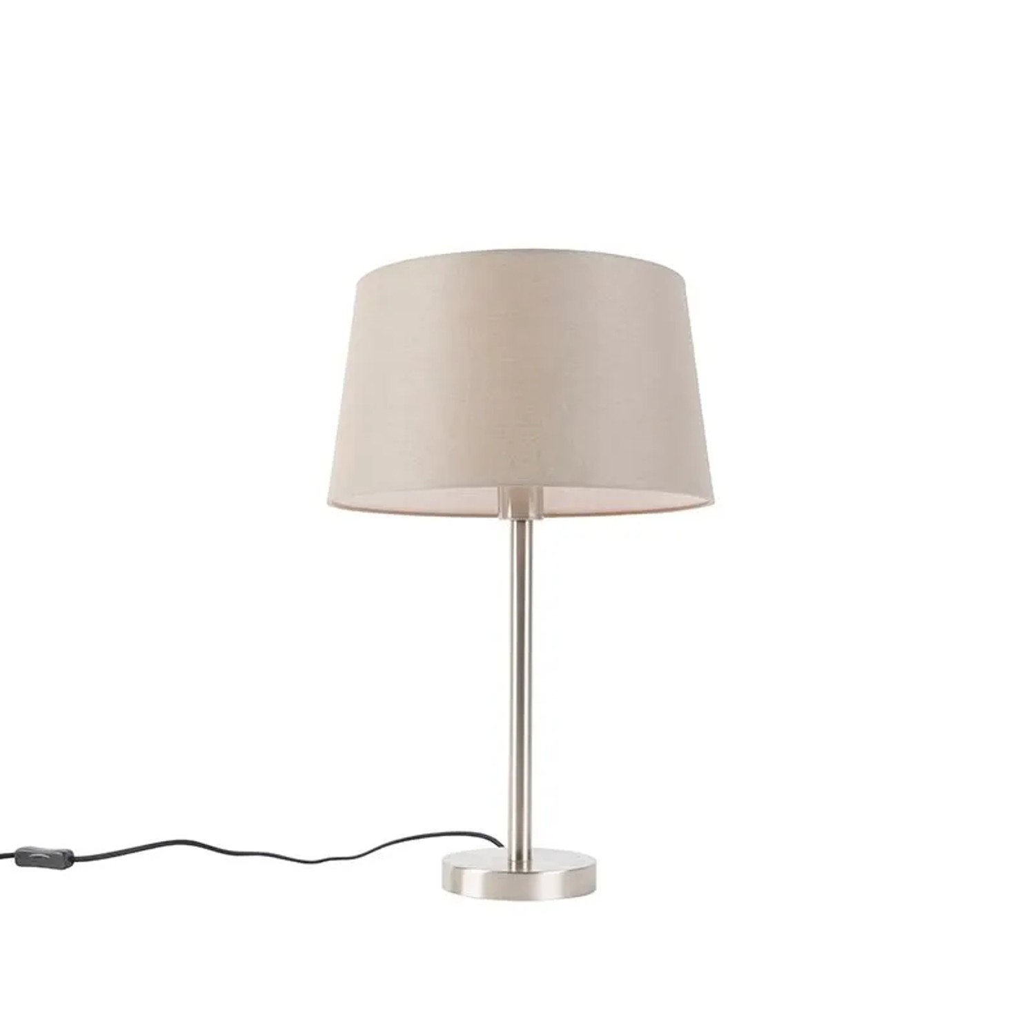QAZQA Moderne Tischlampe Stahl mit Taupefarbenem Schirm 35 cm Simplo
