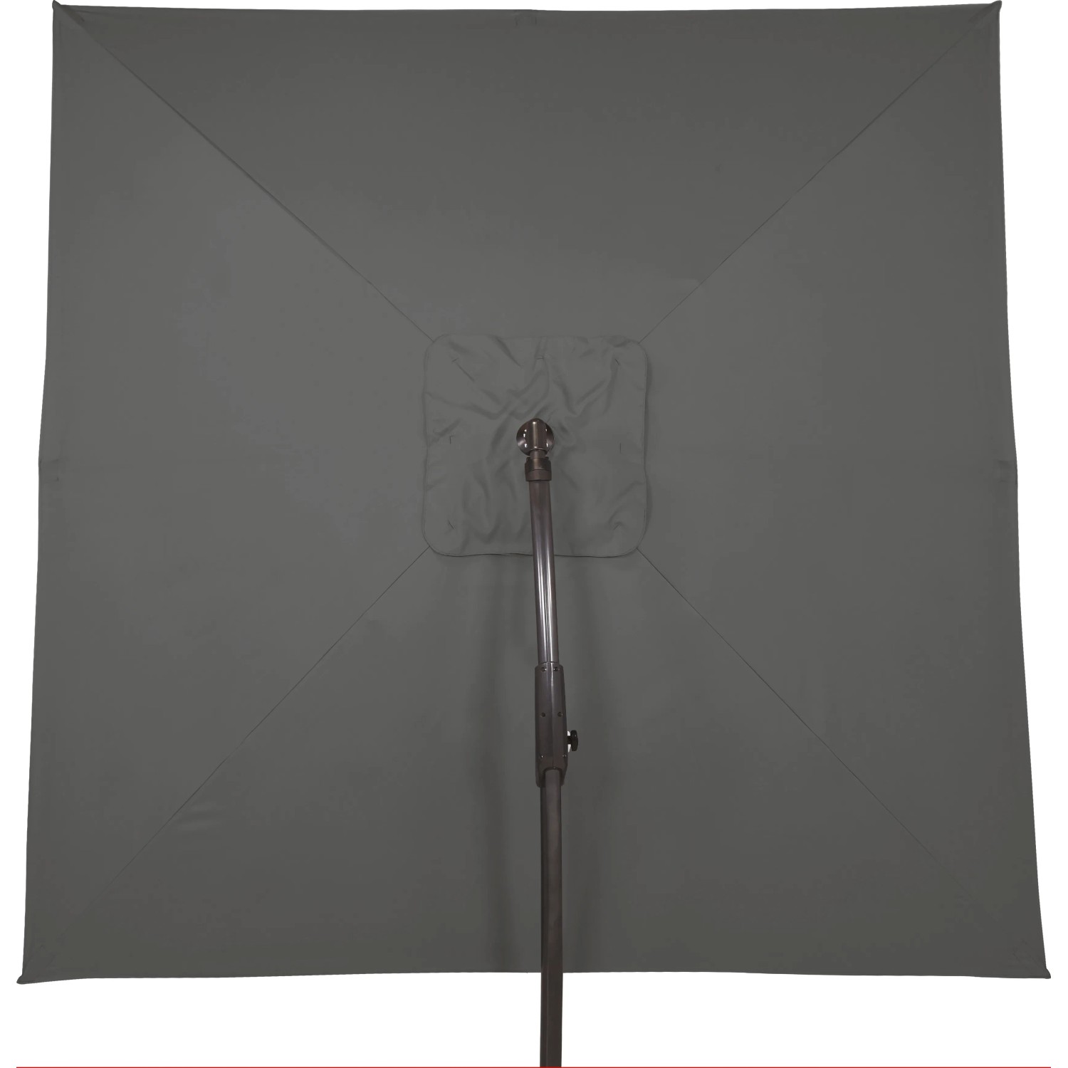 Quadratischer, anthrazitfarbener Ampelschirm Peoria, 300x300 cm, mit Kurbel und Mast von unten.