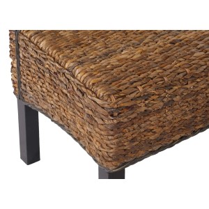 Detailansicht: Dunkler Esszimmerstuhl aus Bananenblatt-Geflecht mit Mahagoni-Beinen (6er-Set Loiret)