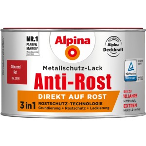 Dose Alpina Metallschutz-Lack Anti-Rost Rot glänzend, 300ml, 3in1 Rostschutz.