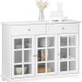 Weißes SoBuy Sideboard FSB77-W mit Glastüren und Schubladen, ideal als Küchenschrank oder Buffet.