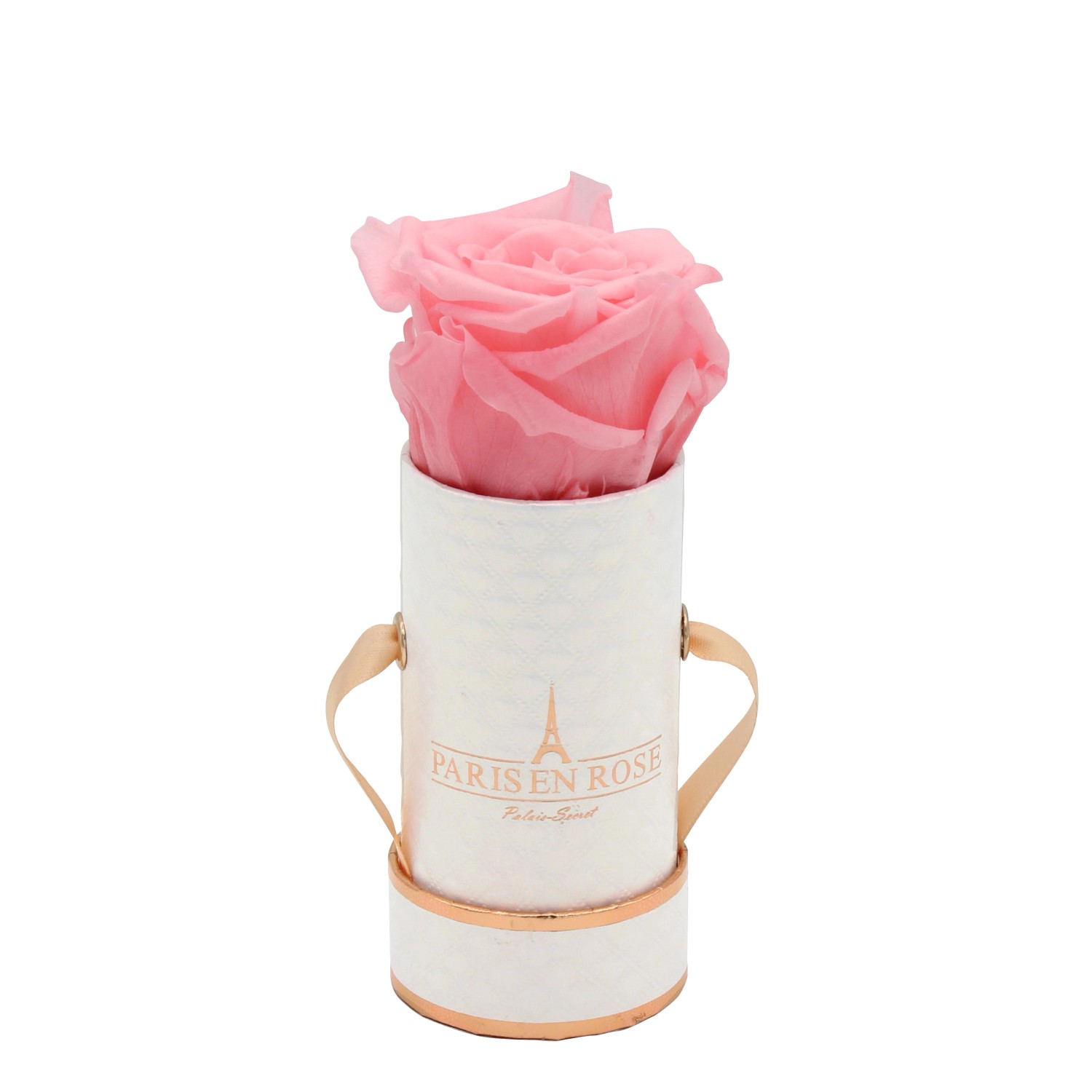 Rosenbox Ø 5 cm Weiß mit einer Rosa Rose