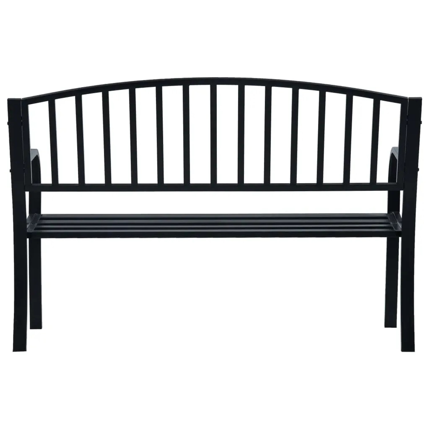 Schwarze VidaXL Gartenbank aus Stahl, 125 cm breit. Klassische Sitzbank für den Garten oder die Terrasse.