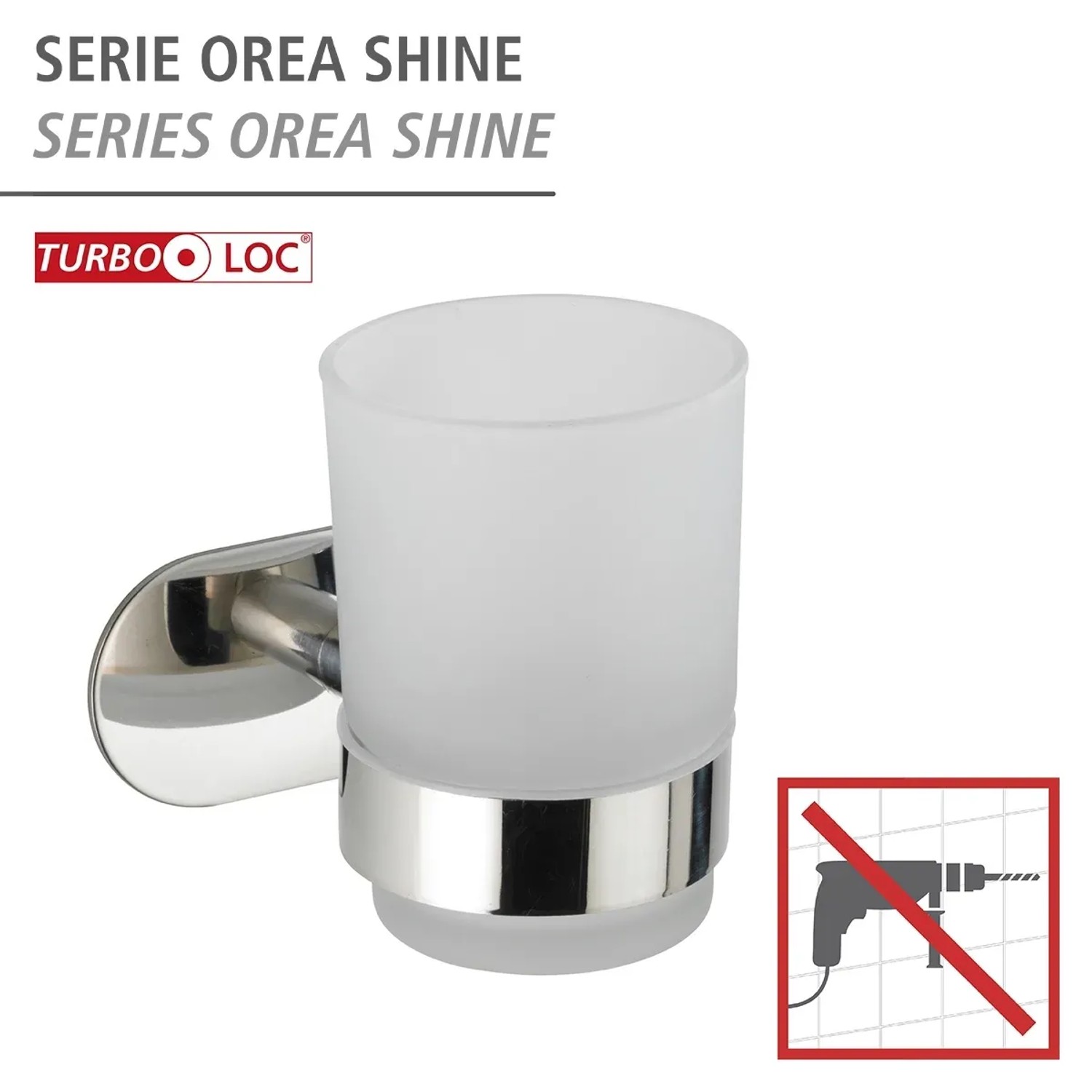 Wenko Zahnputzbecherhalter Turbo-Loc Edelstahl Uno Orea Shine mit Glasbecher.
