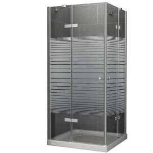 Eck-Duschabtrennung mit Streifenmuster, 100x195x100 cm, für moderne Komplettdusche.