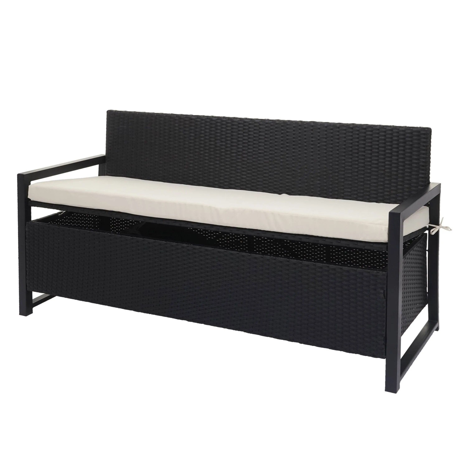 PROREGAL Poly-Rattan 3er Sitzbank HxBxT 87x164x57cm Gartenbank Truhenbank Anthrazit Kissen Creme Staufach Aufbewahrung Sitzkissen