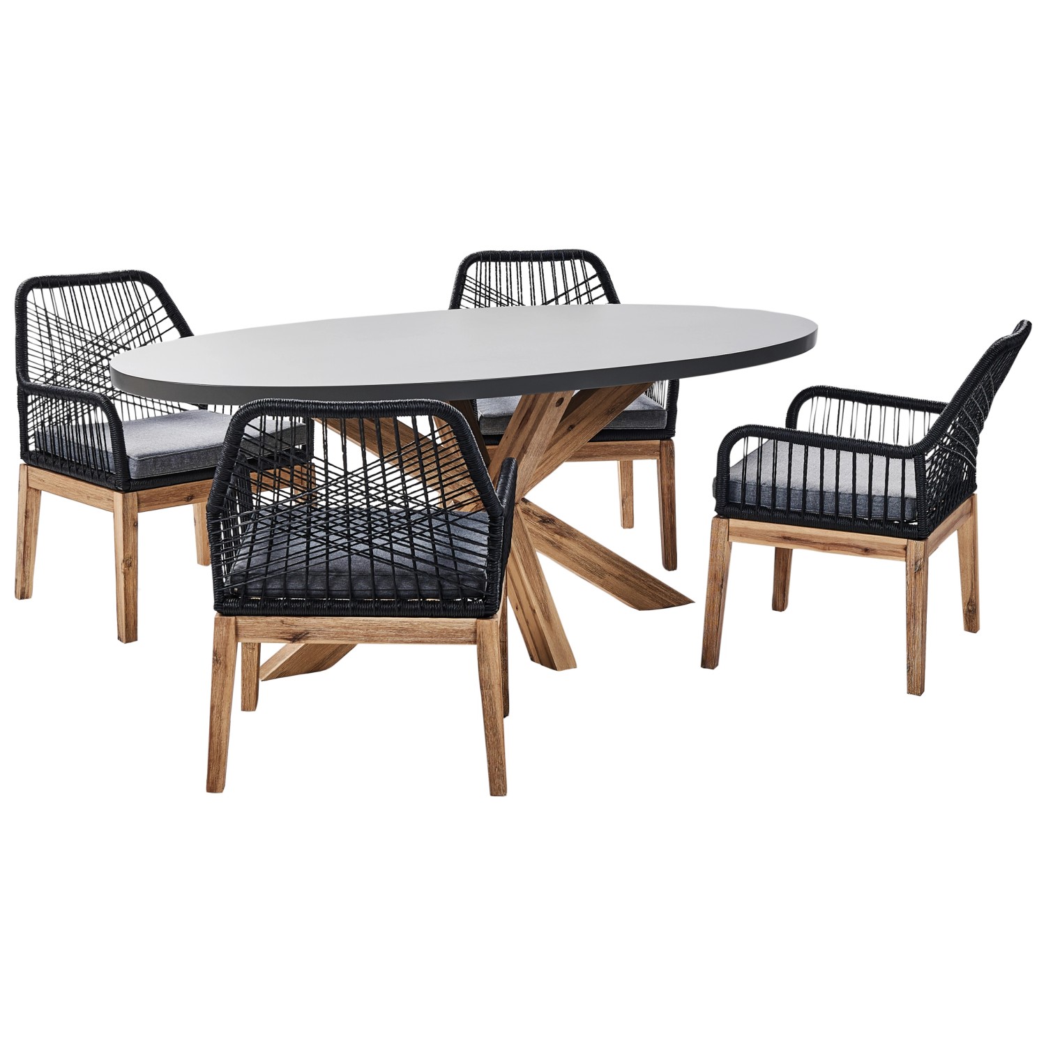 Beliani Gartentisch Set ORISTANO Grau Schwarz Heller Holzfarbton günstig online kaufen