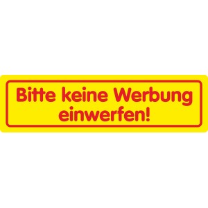 Gelber "Bitte keine Werbung" Aufkleber, 9x2,5cm, für Briefkasten oder Tür.