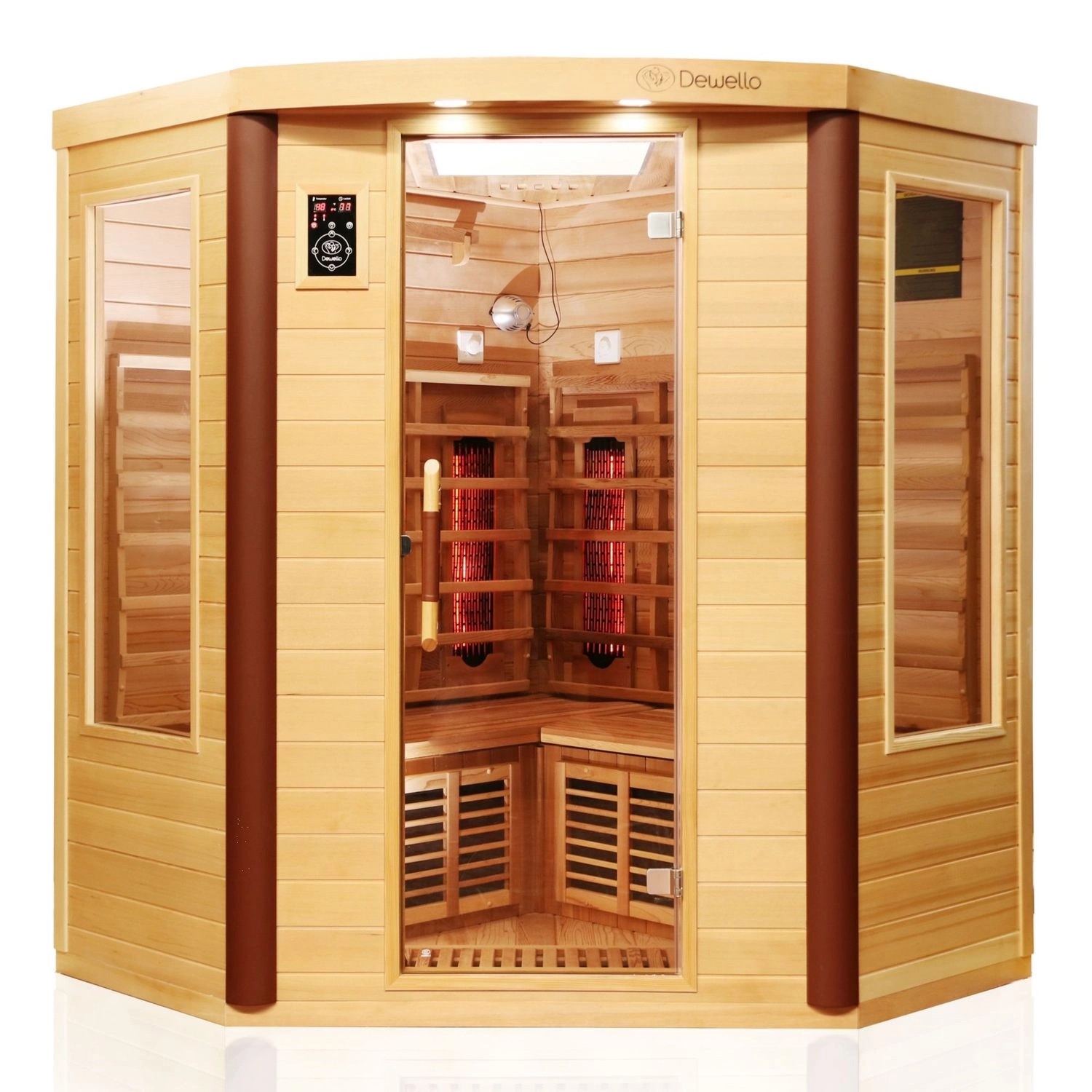 Dewello Infrarotkabine Sauna Toronto 152cm x 152cm 3 Person Vollspektrum & Karbonstrahler Hemlock Zeder