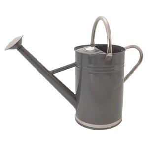 Steingraue Kent & Stowe Gießkanne, 9 Liter, mit Brause und zwei Griffen.