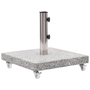 Quadratischer, grauer vidaXL Sonnenschirmständer aus Granit (30 kg) mit Rollen.