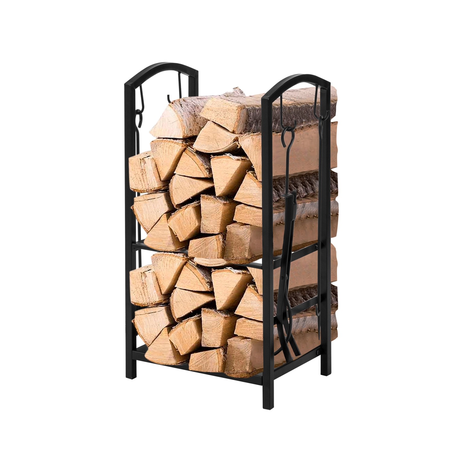 SoBuy Kaminholzregal mit 4-teilig Kaminbesteck Brennholzregal Feuerholzregal 46x75x30cm SDA01-SCH