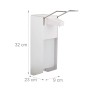 Weißer Desinfektionsspender mit silbernem Armhebel zur Wandmontage, 1000ml Volumen, 32x9x23 cm.