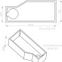 Technische Zeichnung Ottofond Wannenträger Cello 150 cm Typ B, Draufsicht und isometrische Ansicht mit Maßen.