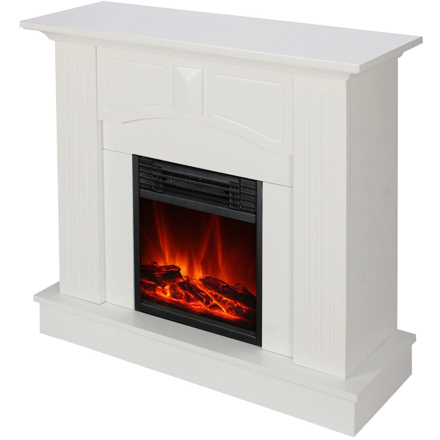 Weißer El Fuego Elektrokamin Malmö mit simuliertem Flammenspiel und Heizfunktion.