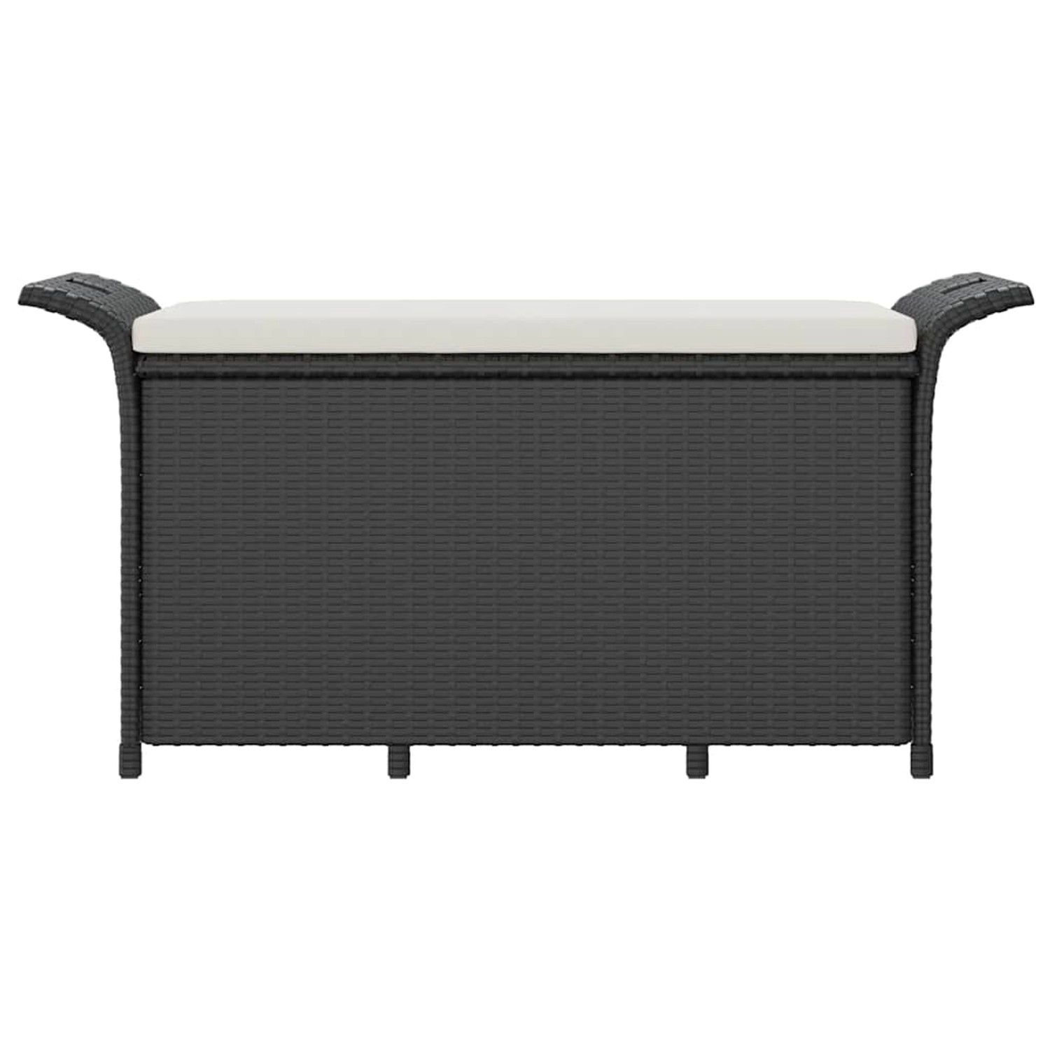 Schwarze vidaXL Gartenbank aus Rattan mit cremefarbenem Kissen, ideal für Garten & Terrasse.