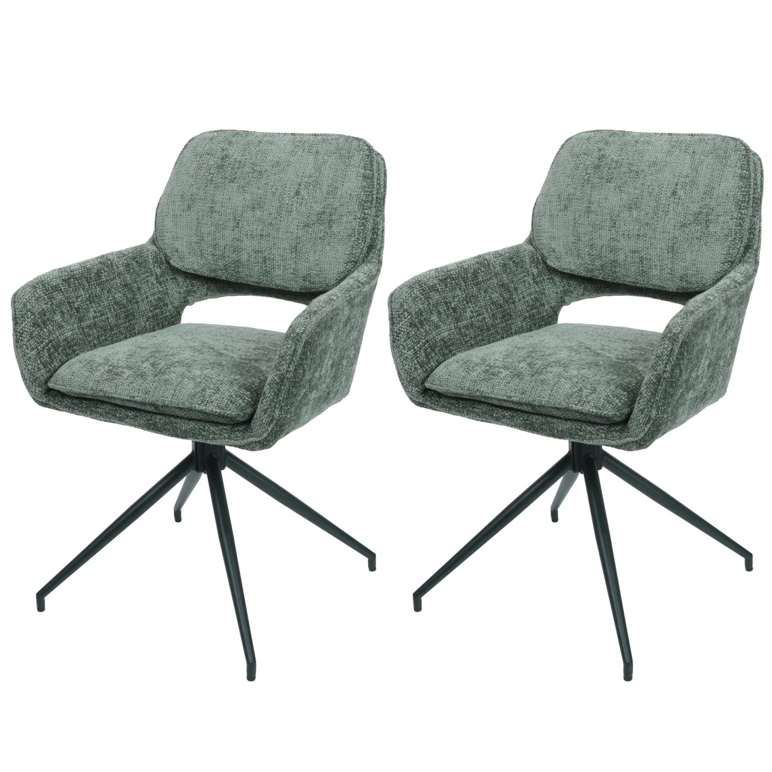 MCW Esszimmerstuhl N74 2er-Set Stoff Chenille 490g/m² Grün