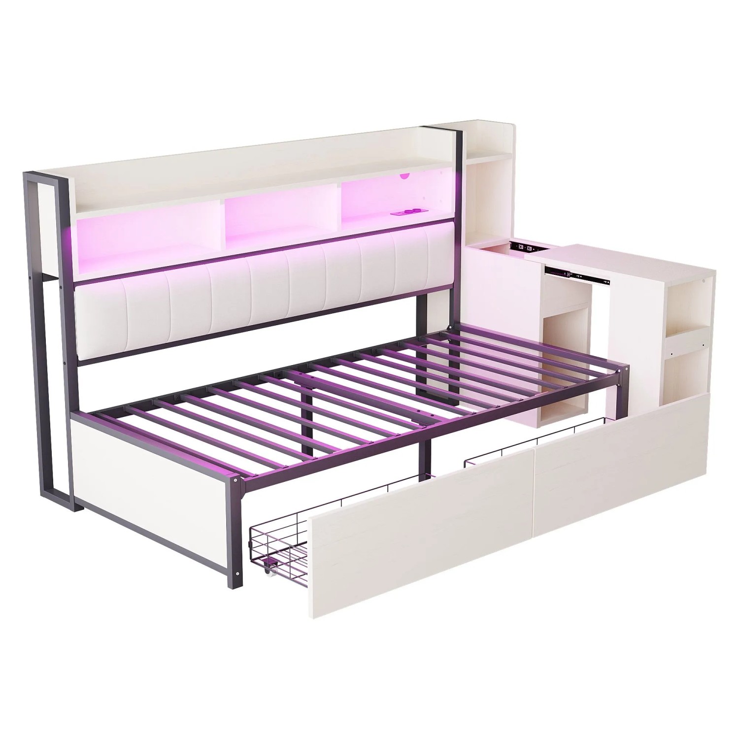 Merax Sofabett 90x200cm Eisen Schreibtisch Stauraum Weiß