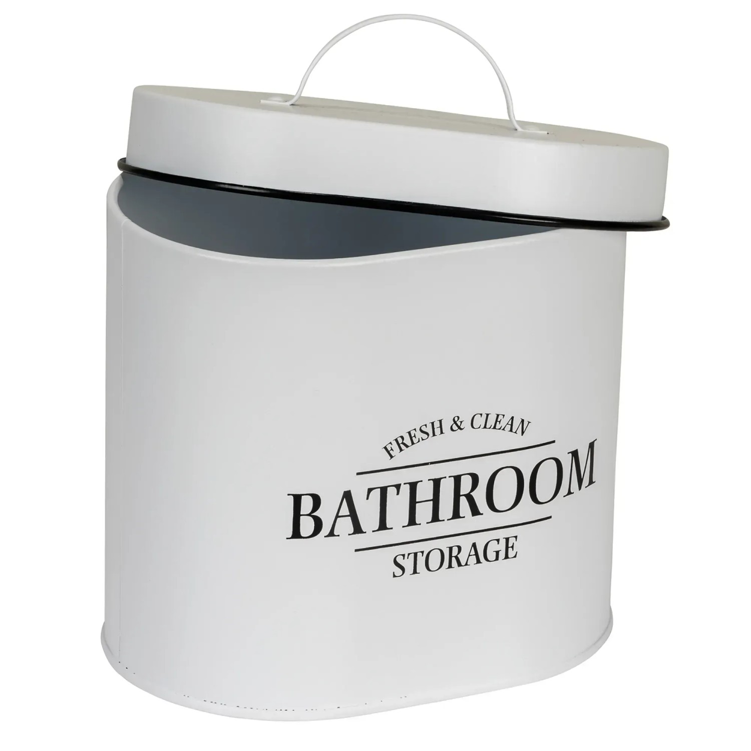 Ovale, weiße Wenko Badbox Pali mit Deckel und Bambusgriff. Badhelfer für mehr Ordnung.