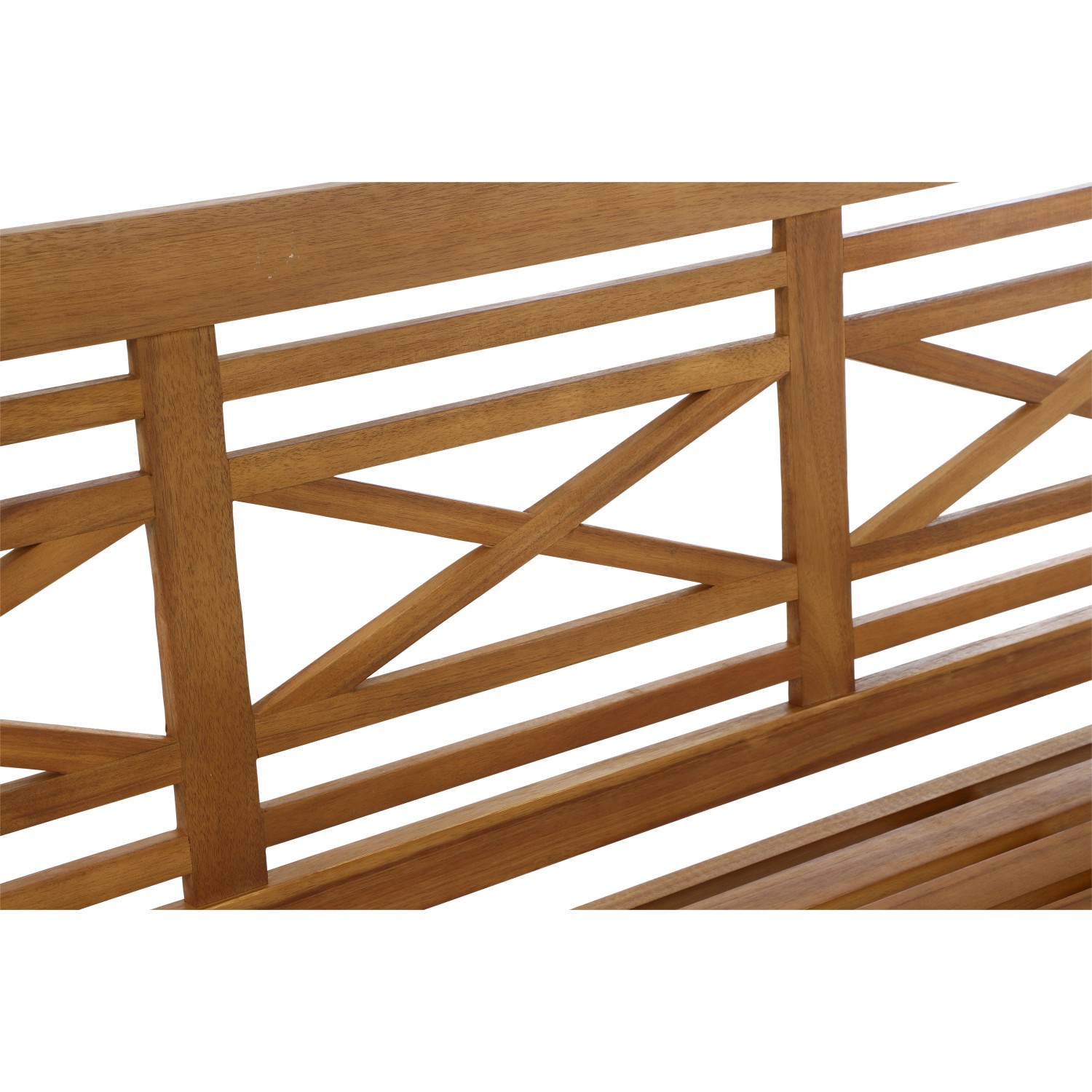 Detailansicht der Siena Garden Westport Gartenbank aus Akazienholz, 3-Sitzer.