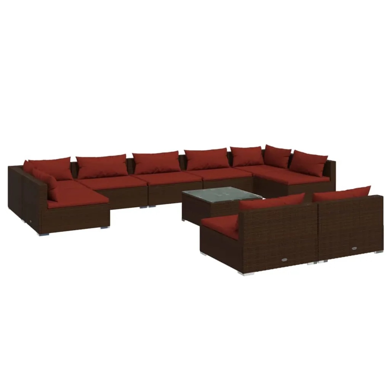 vidaXL 10-Tlg Garten-Lounge-Set mit Kissen Braun Poly Rattan 3102035