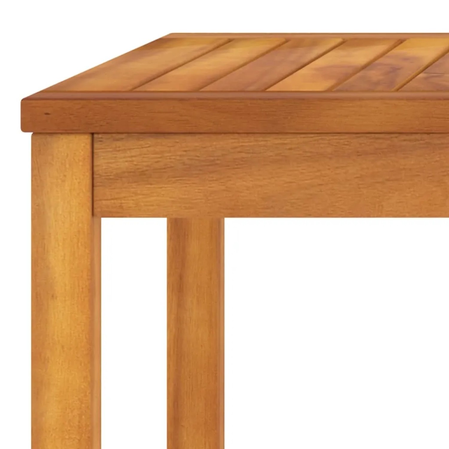 Detailansicht des Akazienholz-Tisches vom vidaXL Garten-Lounge-Set. Robust und stilvoll für Ihren Garten.