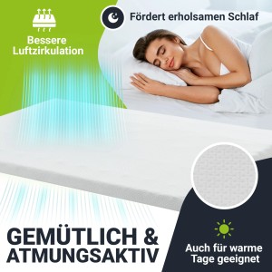 Juskys Topper 160x200 cm, weiße Matratzenauflage mit atmungsaktivem Bezug für erholsamen Schlaf.
