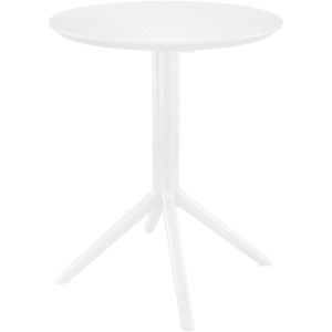 Weißer runder Klapptisch Sky aus Kunststoff für Garten & Balkon. Klappbarer Gartentisch mit perforierter Platte.