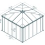 Technische Zeichnung: Canopia Ledro 3.6x3.6 Pavillon, geschlossene Bauweise, Maße und Details.