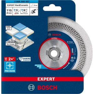 Bosch Expert Diamanttrennscheibe X-Lock Hard Keramik, 115 mm Durchmesser. Zubehör für Winkelschleifer.