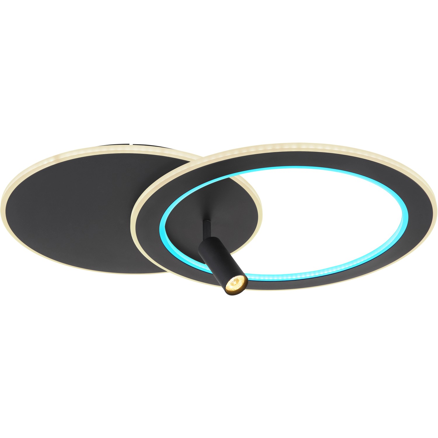 Moderne, schwarze LED-Deckenleuchte Marian mit zwei Ringen und Spot.