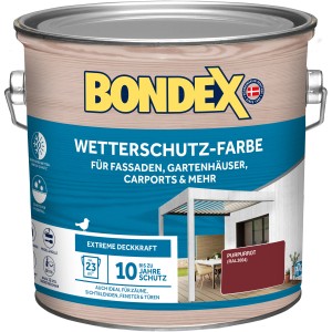Dose Bondex Wetterschutz-Farbe, Purpurrot RAL 3004, für Holz im Außenbereich.