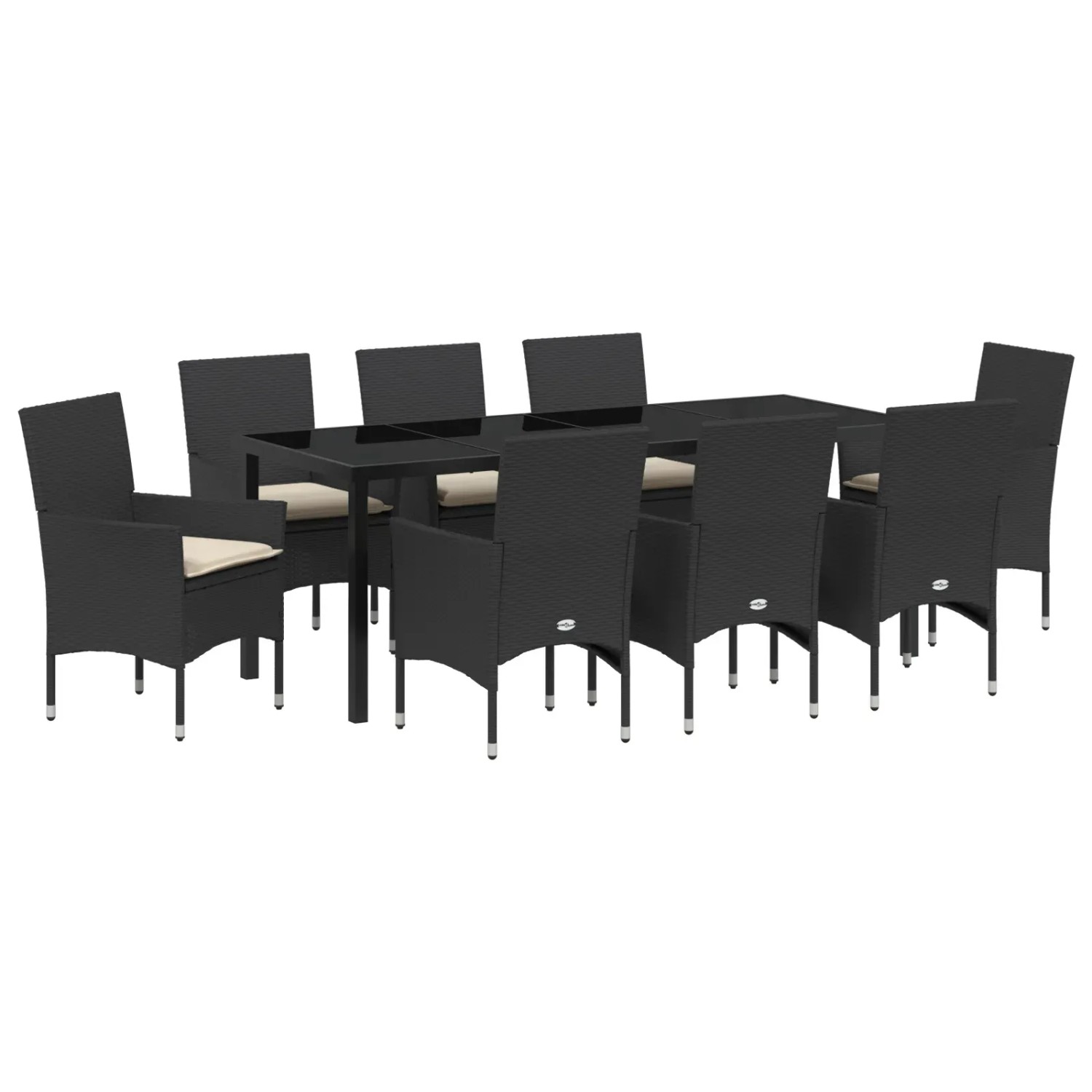 vidaXL Garten Essgruppe mit Kissen 9-Tlg Schwarz Poly Rattan 3379771