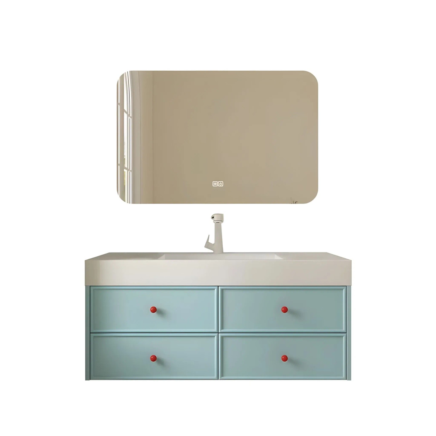 360Home Waschbecken Aus Sinterstein Badmöbel Set 100 CM Badezimmermöbel Bad Schränke Waschtisch LED Spiegel Blau LSC100